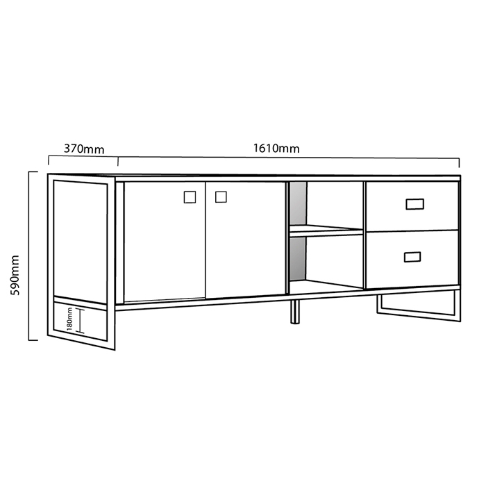 Rack, Para, de, Tv, Industrial, Hasta, 65, pulgadas, 2, Puertas, 2, Cajones, 2, Estantes, Roble, Natural, Delos, DST04RN.