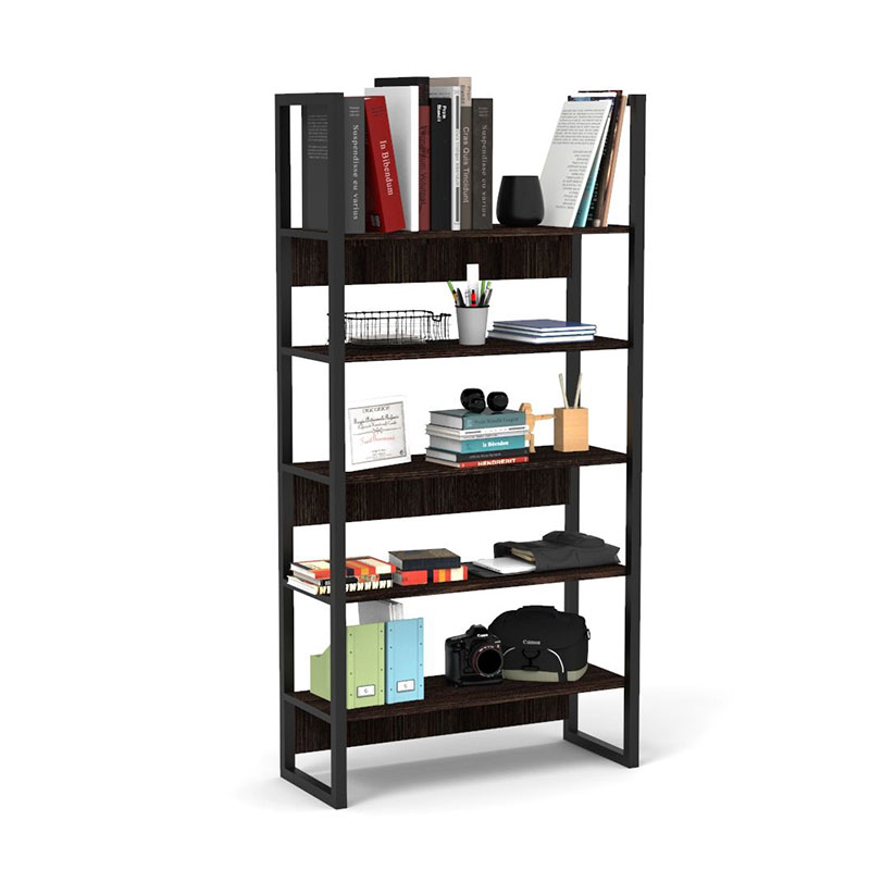 Estantería, estanterias, bibliotecas, Biblioteca, Con, 5, Estantes, estante, Roble, Natural, Negro, DST21RT, mueble, muebles, para, oficina, oficinas, equipamiento, libros, delos, estructura, caño, caños, madera, melamina,.