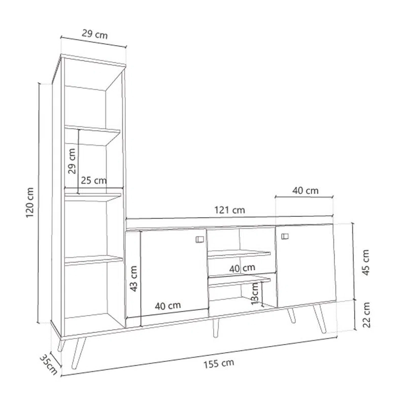 Rack, Delos, para, Tv, Hasta, 55, 2, Puertas, Estantes, Fineline, Crema, DL883FC.