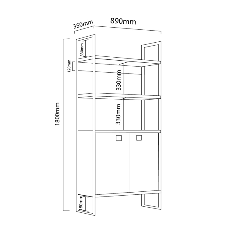 Estantería, Biblioteca, Delos, 2, Puertas, Roble, Termo, Negro, DST22RT.