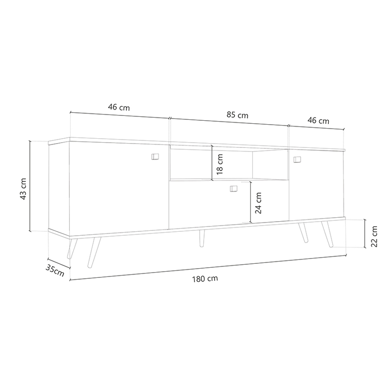 Rack, Delos, Para, TV, Hasta, 65, 3, Puertas, Estantes, Roble, Nebraska, Gris, Sombra, DL882NGGS.