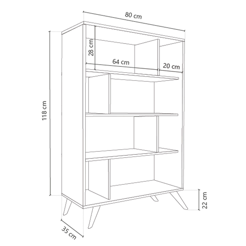 Biblioteca, Escandinava, Delos, con, 4, Estantes, Roble, Nebraska, y, Gris, Sombra, DL884NGGS.