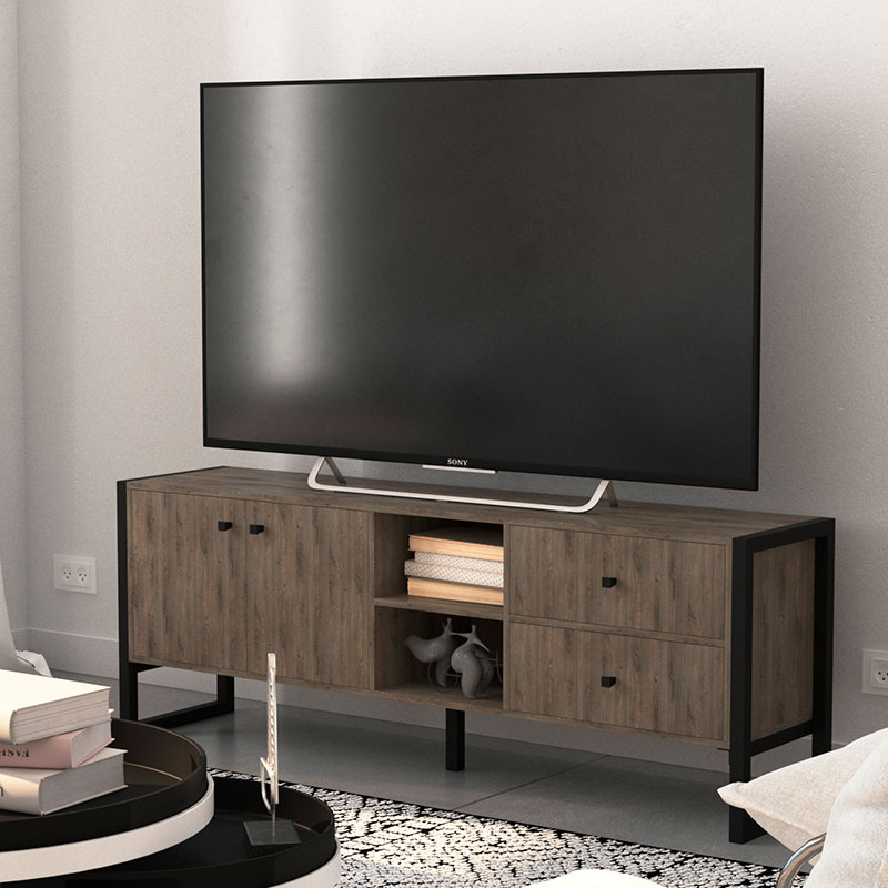 mueble, muebles, de, para, con, living, tv, teve, tele, teles, televisor, televisores, television, hasta, 65, pulgadas, puerta, puertas, cajon, cajones, estante, estantes, roble, denver, grafito, delos, DST04RDG.