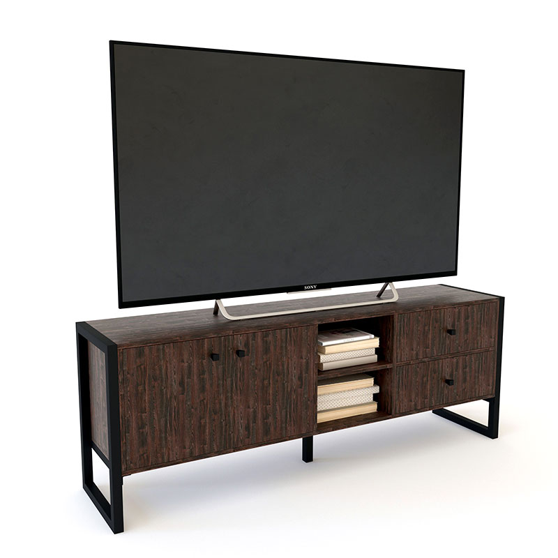 mueble, muebles, de, para, con, living, tv, teve, tele, teles, televisor, televisores, television, hasta, 65, pulgadas, puerta, puertas, cajon, cajones, estante, estantes, roble, termo, negro, delos, DST04RT.