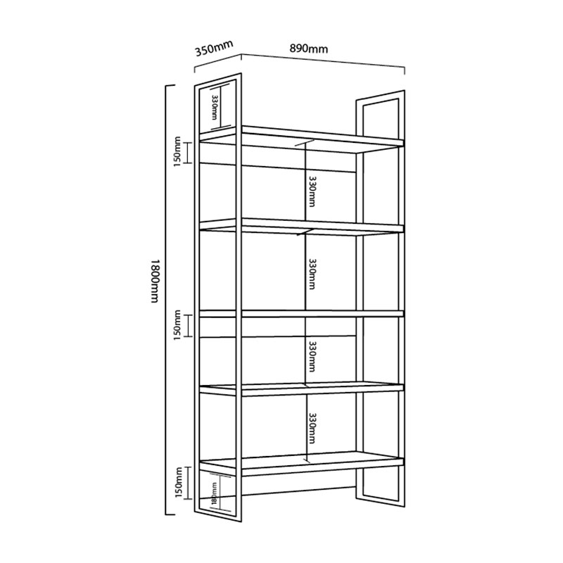 Estantería, estanterias, bibliotecas, Biblioteca, Con, 5, Estantes, estante, Roble, denver, grafito, DST21RDG, mueble, muebles, para, oficina, oficinas, equipamiento, libros, delos, estructura, caño, caños, madera, melamina,.