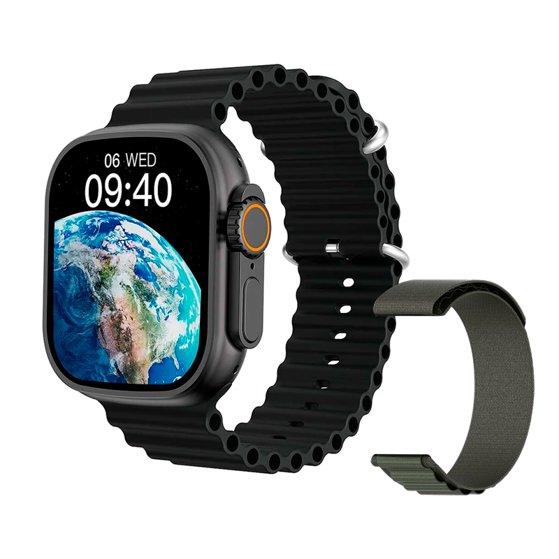 smartwatch, reloj, relojes, inteligente, inteligentes, grow, home, gr, 29, ultra, gr 29 ultra, gr29, doble malla, 2 mallas, dos mallas, malla de silicona, negra, negro, malla de tela, verde, GR-29-ULTRA-NEG.