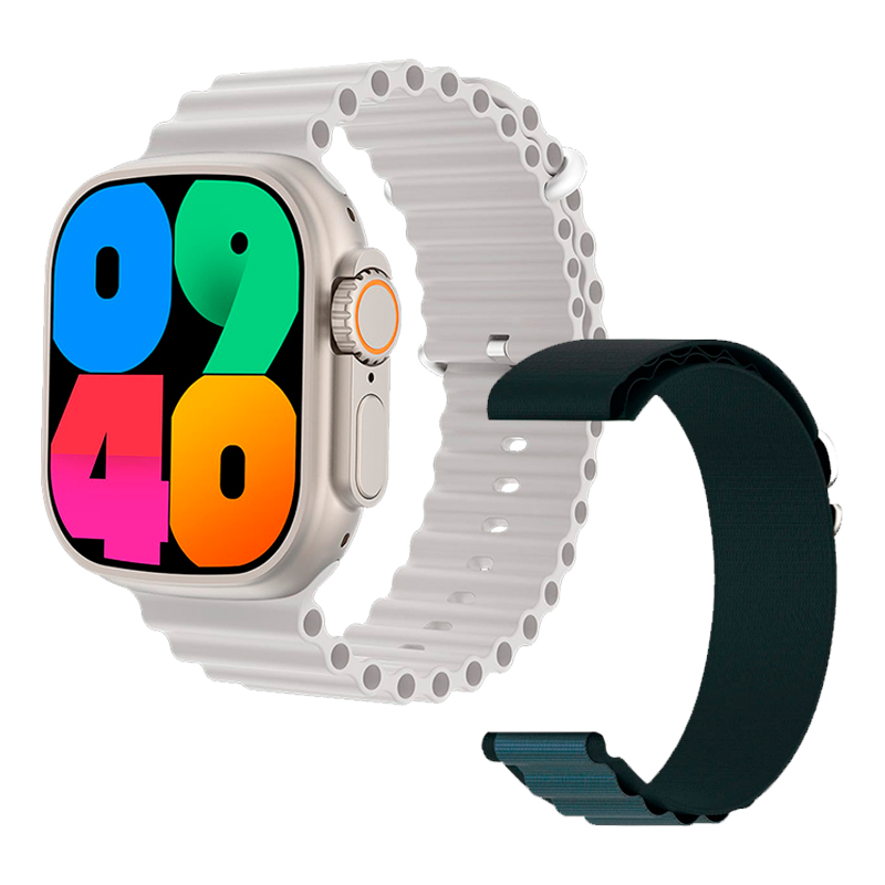 smartwatch, reloj, relojes, inteligente, inteligentes, grow, home, gr, 29, ultra, gr 29 ultra, gr29, doble malla, 2 mallas, dos mallas, malla de silicona, blanca, blanco, malla de tela, azul, GR-29-ULTRA-BLA.