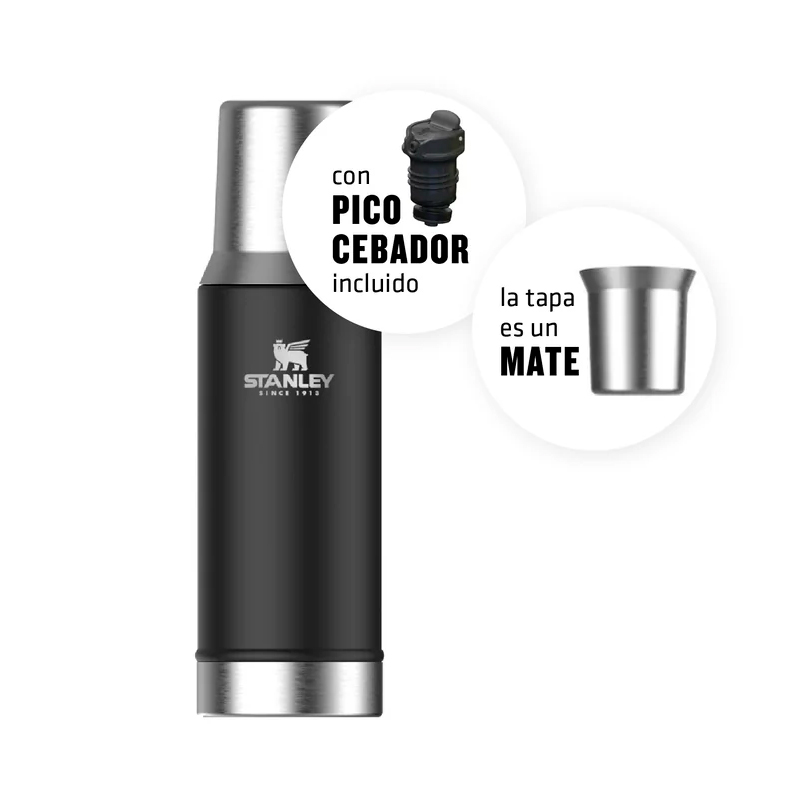 termo, termos, sistema, mate, para mate, matero, con mate, tapon, cebador, tapon cebador, 800ml, negro, stanley, 10-10296-001.