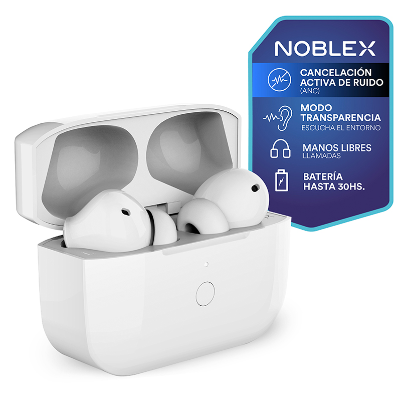 auricular, auriculares, inalambrico, inalambricos, noblex, air, tws, blanco, blancos, wireless, bluetooth, HP100ANC.