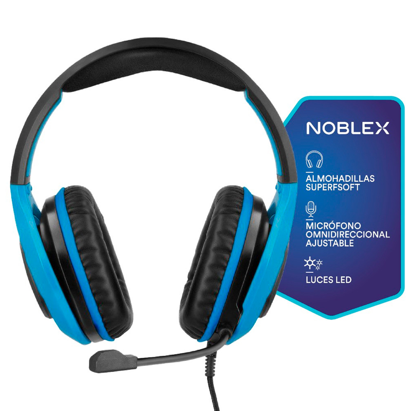 auricular, auriculares, gamer, gamers, con cable, con microfono, con microfonos, noblex, negro, celeste, HP600GMP.