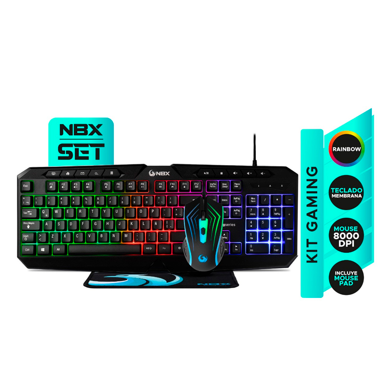 kit, kits, combo, combos, juego, juegos, pack, packs, paquete, paquetes, teclado, mouse, mousepad, pad, teclado y mouse, teclado mouse y pad, gaming, gamer, game, rgb, teclado de membrana, membrana, teclado membrana, 8000 dpi, NBX-SET1000.