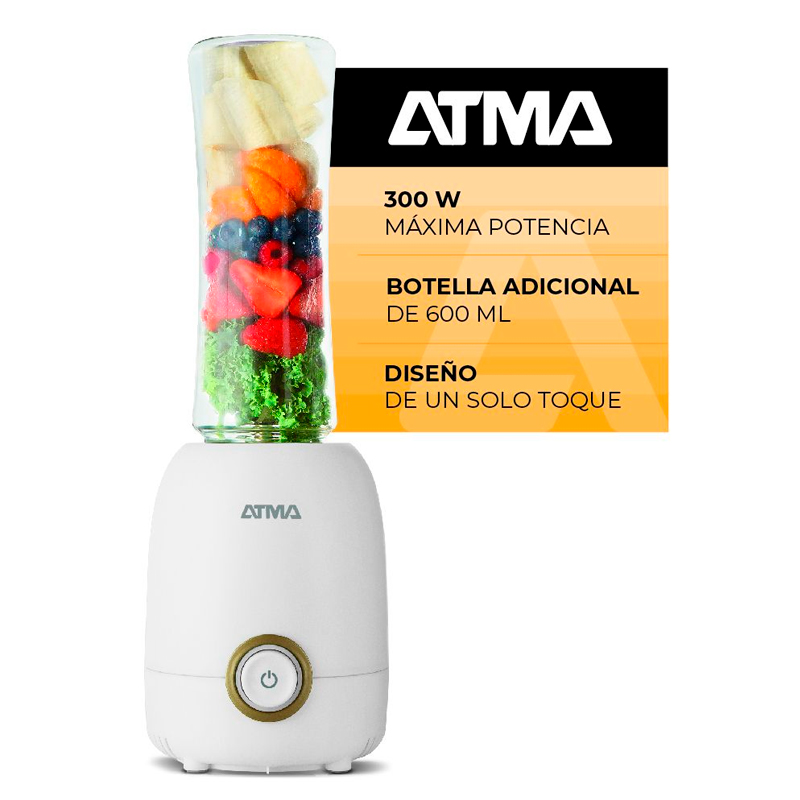 licuadora, licuadoras, personal, personales, essential fit, essential, fit, atma, con botella, botella, 600ml, 300w, blanca, white, LP8445WAP.