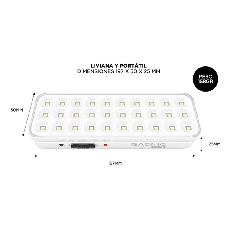 luz, luces, de emergencia, emergencia, luz de emergencia, luces de emergencia, gadnic, tools, 30 leds, led, LUZEME01.