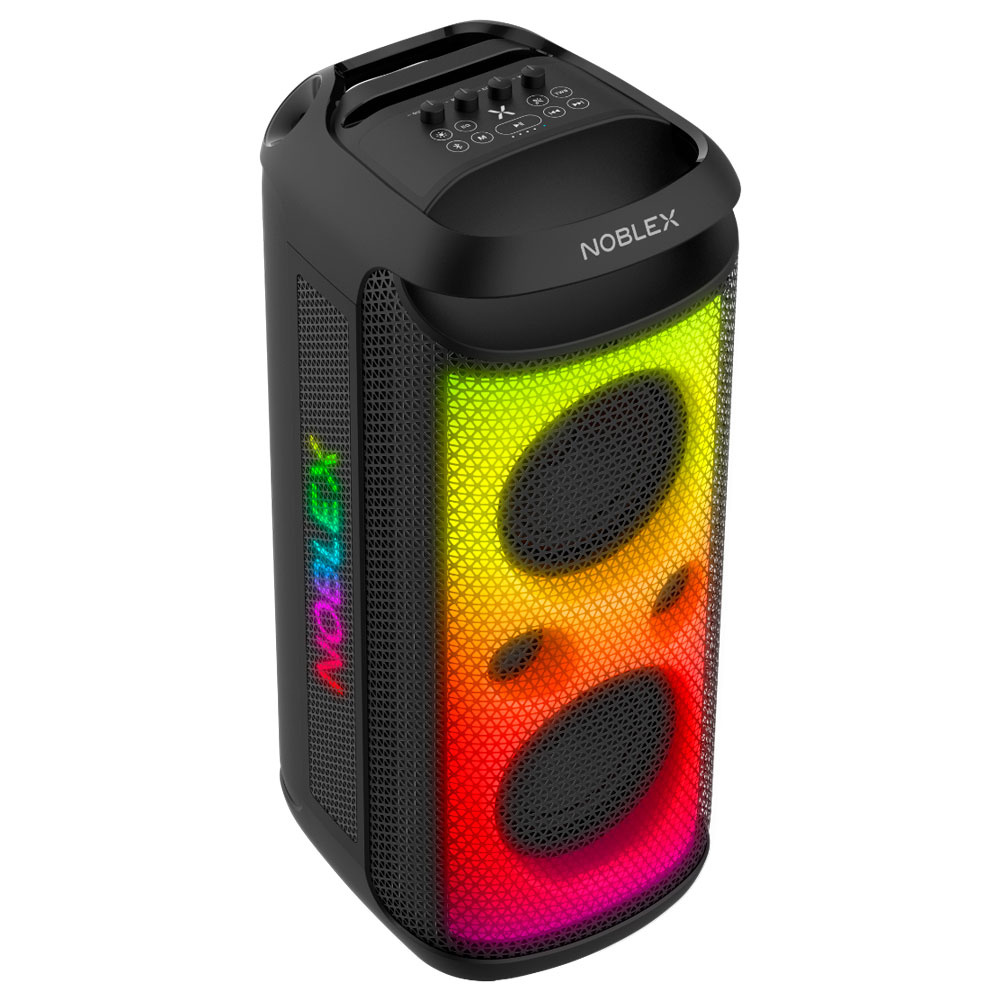 parlante, parlantes, portatil, portatiles, inalambrico, inalambricos, musica, fiesta, para fiesta, fiestas, para fiestas, party, noblex, 5200w, 5200, potencia, bluetooth, IPX4, resistente al agua, MNX1600, con micrófono, microfono, microfonos,.