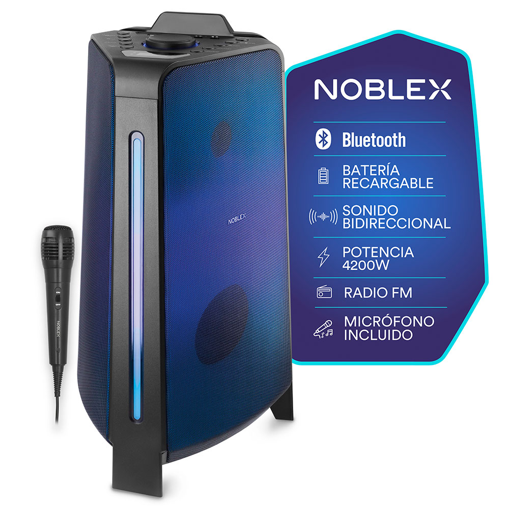 parlante, parlantes, portatil, portatiles, sistema de audio, sistemas de audio, audio, sonido, torre de sonido, torres de sonido, torre, torres, noblex, 4200w, bluetooth, full led, MNT2X.